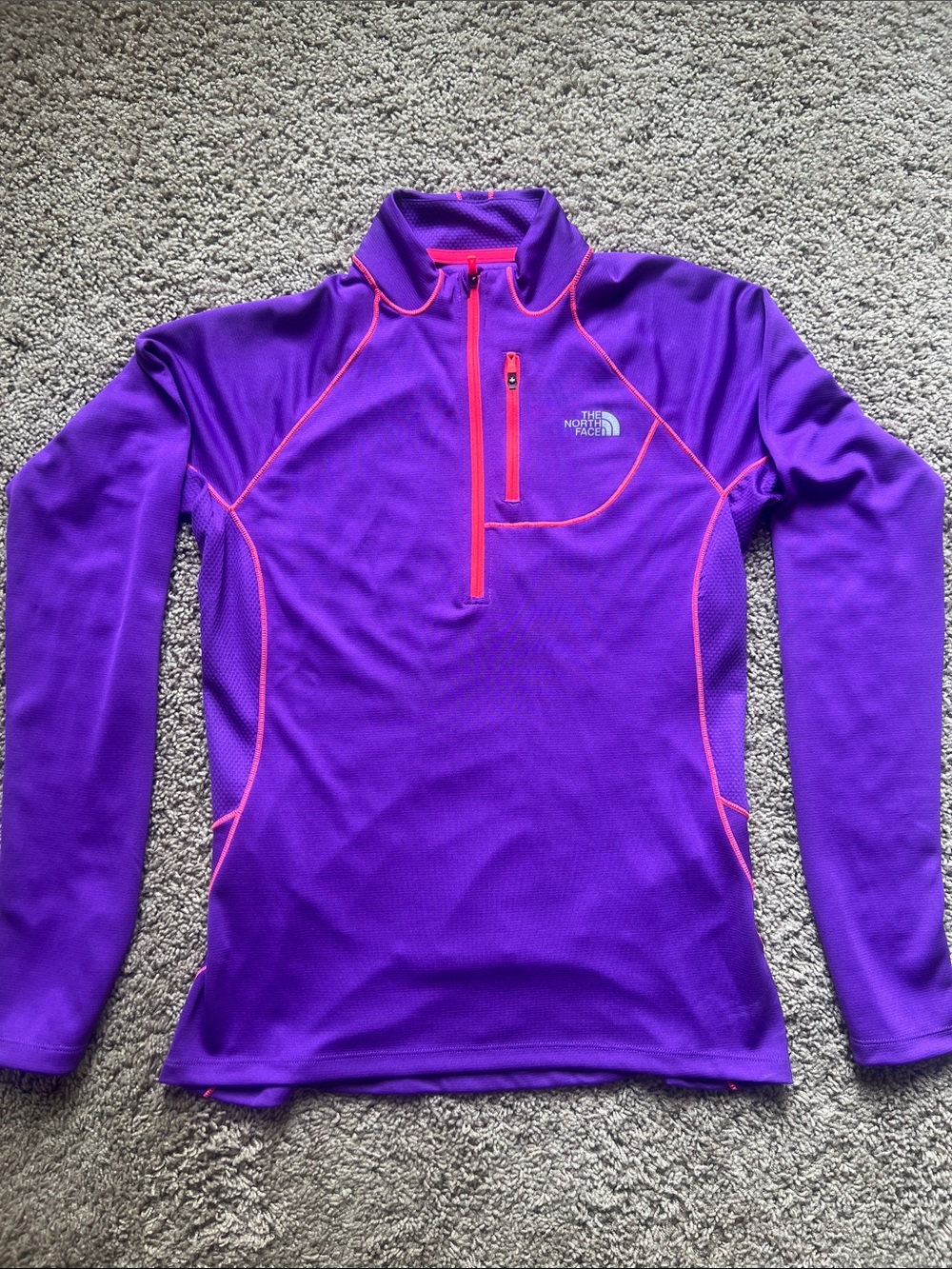 The North Face Purple Half-Zip Pullover with coral Accents size medium